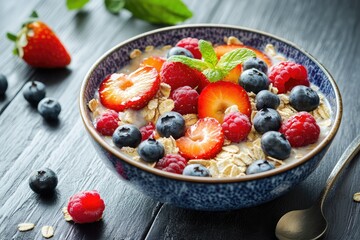 Muesli with fruit. AI generated illustration.
