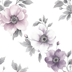 Seamless pattern Elegant floral pattern with watercolor flowers and leaves