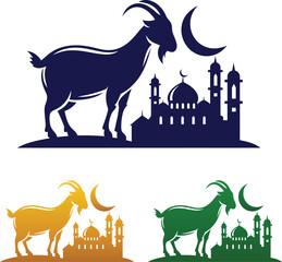 Colorful Goat and Mosque Vector for Eid Festival Eid Al Adha