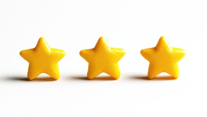 Obraz premium Three golden stars in a row on a white background