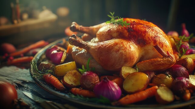 Roasted chicken and vegetables dinner