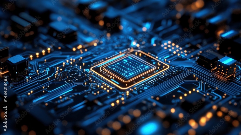 Poster close-up of a circuit board with a microchip