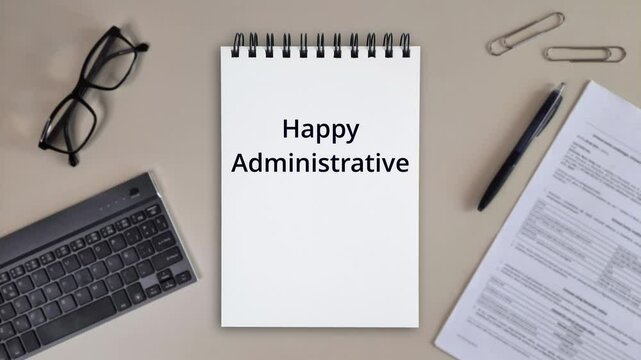 happy Administrative Professionals day Congratulations for employee, colleagues, greeting text appears on Page Notebook. International National Professional Holiday of Business Personnel