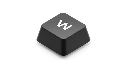 High-Resolution 3D Render of a Single Black 'W' Keycap