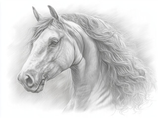 Draw Sketch of a Majestic Horse With Flowing Mane - Windsor Grey