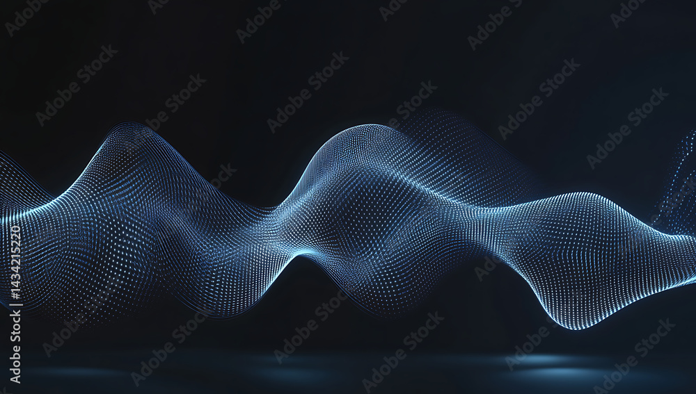 Poster digital background featuring blue and white lines of data flowing in the dark space, a futuristic te