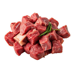 Fototapeta premium Raw chopped lamb fillet diced tenderloin or cubed isolated on transparent background Potato and slice isolated on transparent background Png