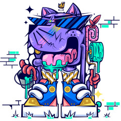 Design tshirt Cool Cat Graffiti Artist Street Art Style graffiti vector illustration