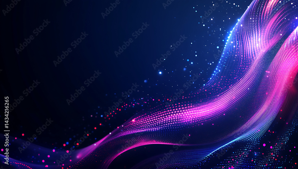 Poster digital technology background with binary code and light rays on a dark blue background, an ai conce