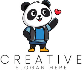 Adorable Panda Cartoon Character Logo Design Illustration fun red cute icon love cool blue