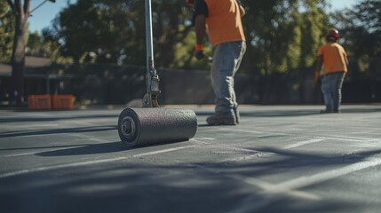 Workers installing an advanced irrigation system under a football field to maintain optimal grass conditions,Workers installing protective fences and benches around a newly constructed basketball cour