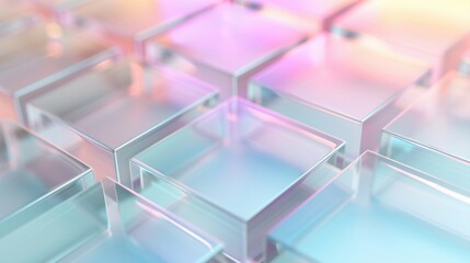 Obraz premium Abstract image of translucent, colorful cubes arranged in a pattern, creating a modern and futuristic aesthetic.