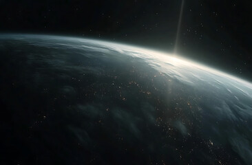 Fototapeta premium Earth from space, the lights of cities on the Earth's surface, a dark sky, hyper-realistic, cinematic, epic.