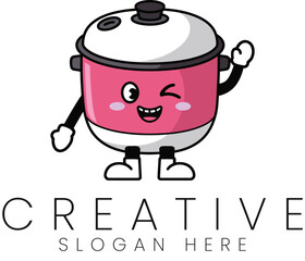 Happy Pink Rice Cooker Cartoon Mascot Design Illustration fun cute food logo icon cute    