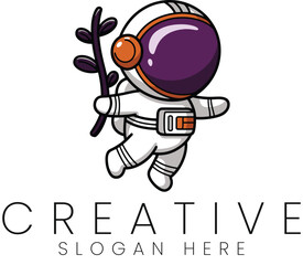 Cute Astronaut Holding Plant Branch Space Design Illustration art art kid logo icon line  
