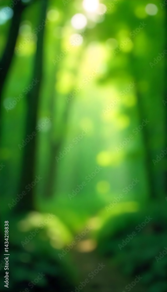 Poster generative ai green bokeh in a dreamy forest with sunlight shining through the trees