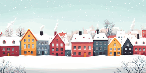 vector row of houses in the snow