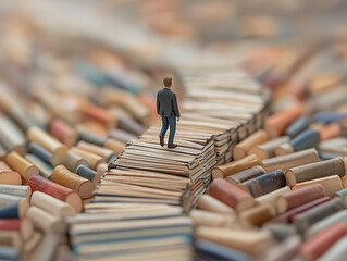 person walking on road made of books representing learning
