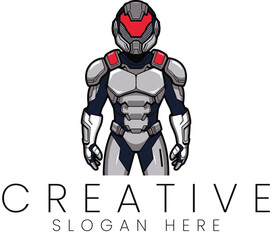 Futuristic Robot Grey Silver Armor Modern Design Game Hero Suit Bold Cool Logo Icon Gear  