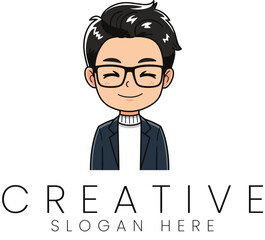 Smiling Cartoon Man Creative Business Logo Design Illustration icon male cute flat cool   