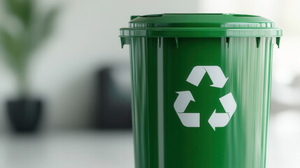 Green recycling bin featured against a white backdrop emphasizes eco-friendly practices and sustainable living choices for all