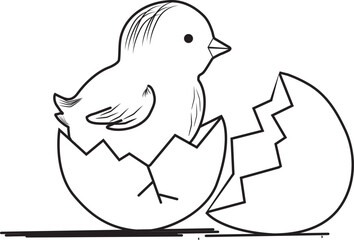 Cute Baby Chick Hatching from Egg – Minimalist Line Art Illustration