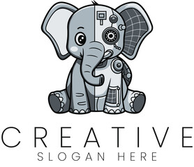 Adorable Robotic Elephant Illustration Design Cute Grey kid art baby icon logo cool child 
