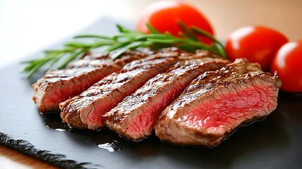 Fototapeta premium Sizzling steak cooking process kitchen food photography bright environment close-up view culinary art