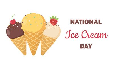 National Ice Cream Day greeting card. Template for background, banner, postcard, poster. Vector illustration