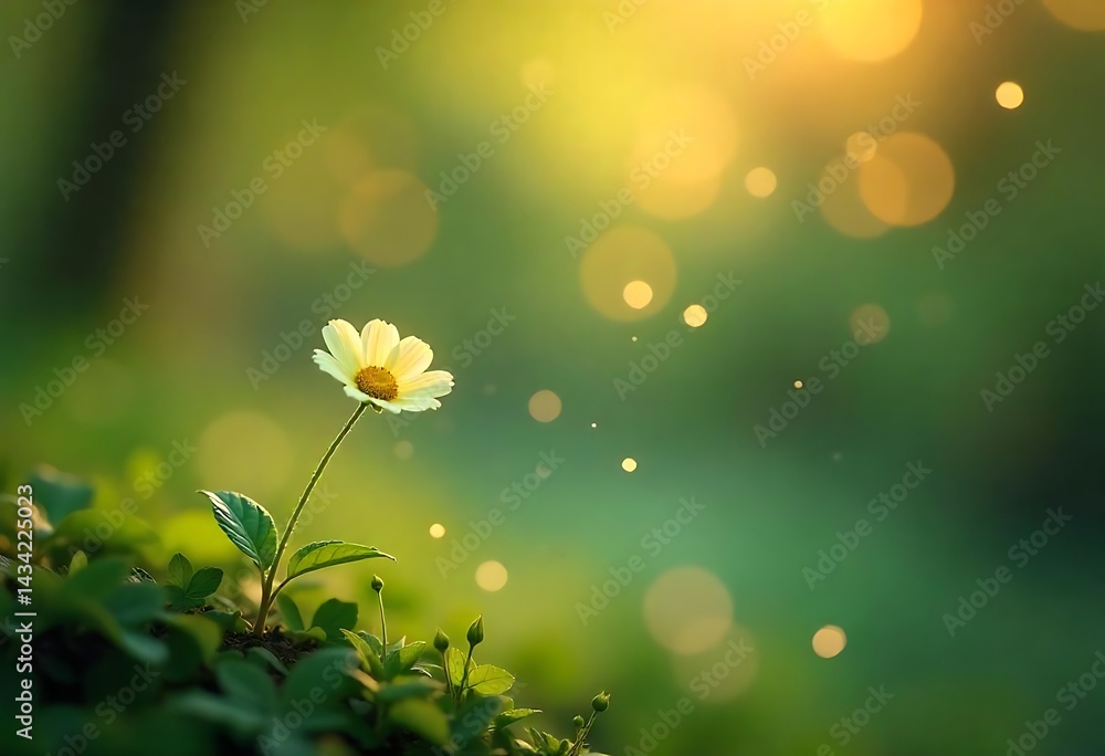 Poster generative ai image: serene daisy meadow with sunlight bokeh and soft focus