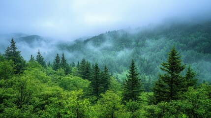 Foggy green forest