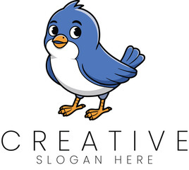 Adorable Blue Bird Cartoon Mascot Logo Design Illustration cute icon kids baby tiny avian 