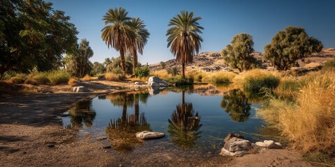 Obraz premium Serene Oasis Reflecting Sunlight