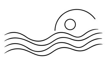 Vector illustration set featuring a cartoon fish icon on a blue abstract sea wave design