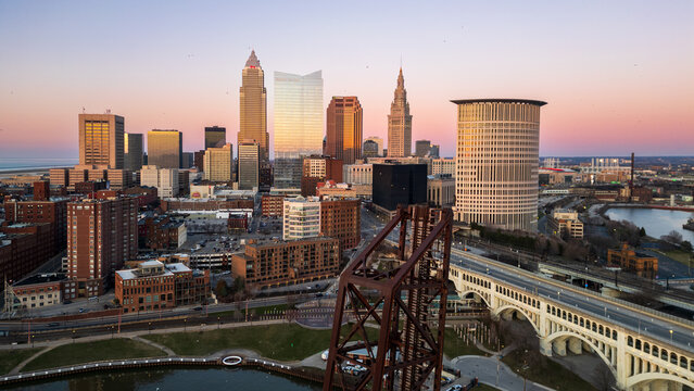 Downtown Cleveland Skyline at Sunset