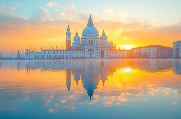 Fototapeta premium Venice italy skyline with basilica di santa maria della salute at sunrise