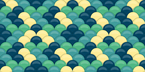 Seamless pattern of overlapping scales in teal, seafoam, and pale yellow.  Evokes ocean depths, tranquility, and artistic design. Ideal for backgrounds, textiles, and decorative projects. © Olena