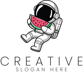 Cute Astronaut Enjoying Summer Watermelon Slice art red logo food star icon space fruit   