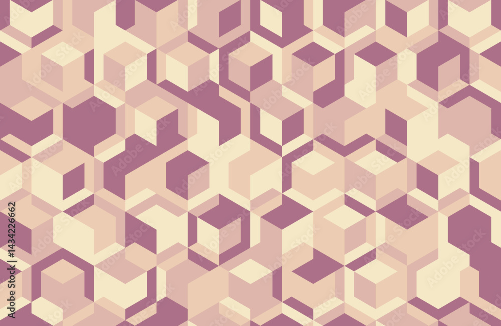 Poster abstract geometric pattern featuring interlocking cubes in muted mauve and beige tones. creates a so