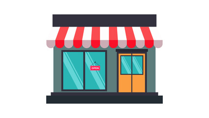 Illustration of Business Building Shop. Concept of Building Symbol and OPEN Sign, Shop Opened Symbol