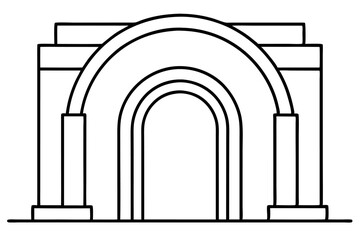 Vector illustration shows an ancient stone archway, a classic architectural element often found in old European monasteries and palaces, creating a tunnel-like corridor with perspective and light play