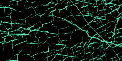 A black and green drawing of a cracked wall, background with cracks. Weathered rough painted surface with patterns of cracks and peeling. Panoramic texture for background and design.