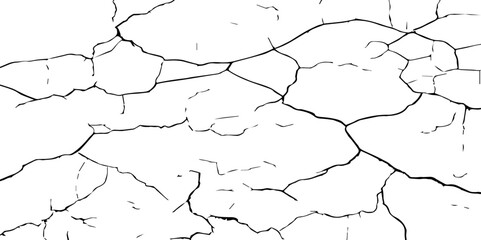 Vector Illustration of Cracked Ground Texture with Transparent Background – A Distressed Grunge Effect Featuring Natural Earth Line Patterns
