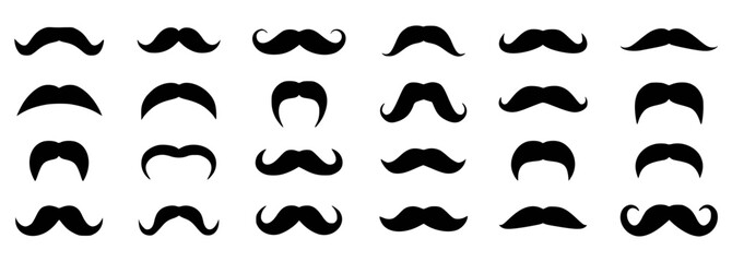 Collection of Various Mustache Icons and Silhouettes