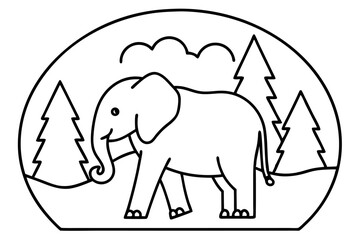 This wild elephant vector illustration shows a big mammal silhouette, a fun cartoon animal design from nature