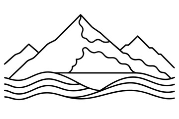 Vector illustration of a mountain landscape shows nature with snow peaks under a blue sky