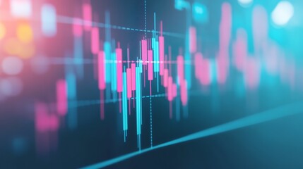 Abstract financial data visualization, colorful graph line fluctuating, representing market trends and analysis, ideal for reports.
