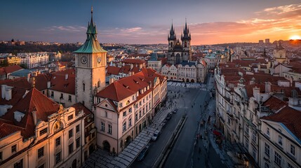 Fototapeta premium Prague cityscape sunrise