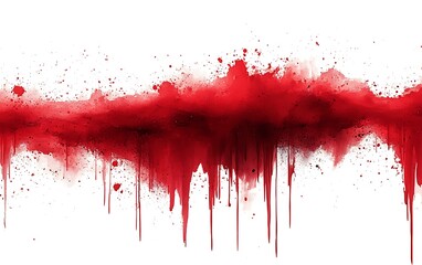 Red watercolor paint splatter with drips on a clean white background
