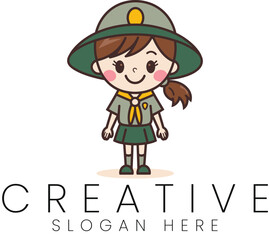 Adorable Girl Scout Cartoon Illustration Design Cute Happy Hat Fun Logo Kids Camp Child   